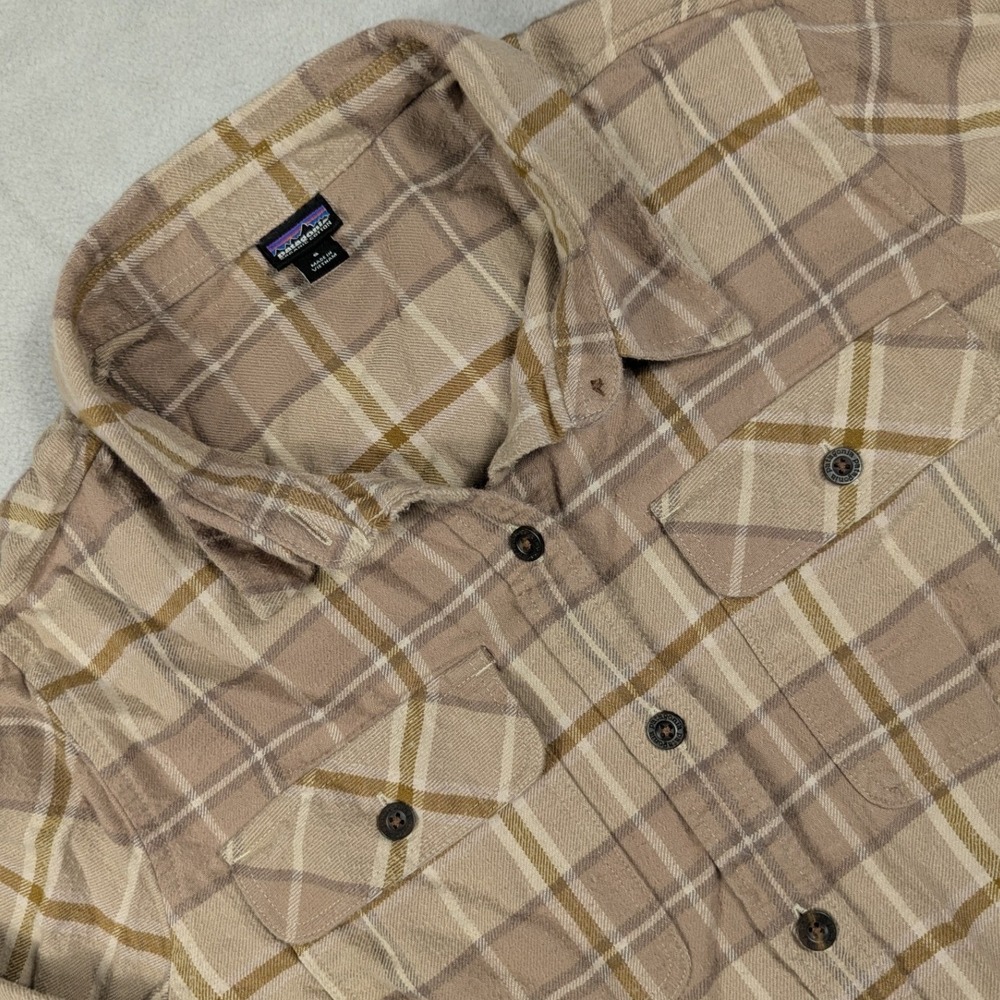 Patagonia Womens Organic Cotton Plaid Flannel Shirt Tan Brown 42405 Small